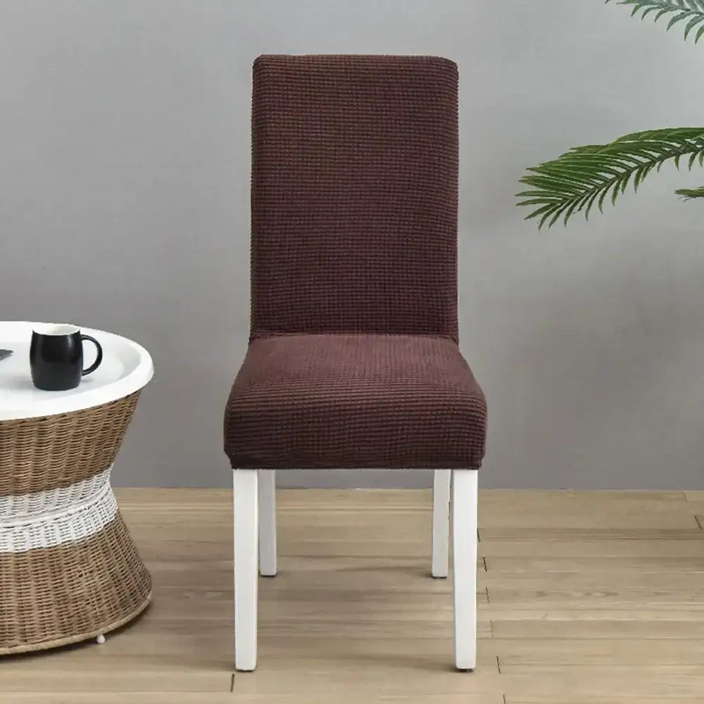 Brown textured stretch chair cover showcasing decorbites blue quilted chair cover elastic dining room protector features