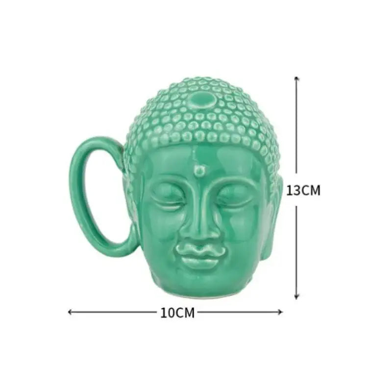 Glossy teal buddha sculpture ceramic coffee mug with detailed dot patterns and closed eyes for kitchen decorbites decor