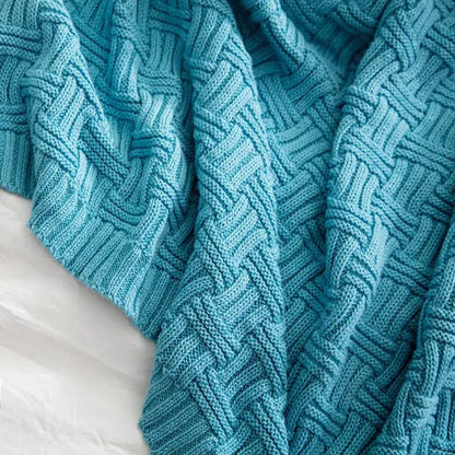 Teal cable knit cozy jacquard blanket with textured woven pattern decorbites cozy jacquard living room throw