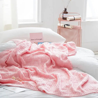 Pink woven knit throw blanket showcasing decorbites cozy jacquard design ideal for living room decorbites cozy use