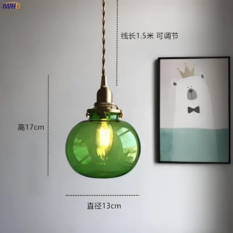 Teal glass ball pendant light with brass hardware and visible filament bulb ideal for bedroom decorbites glass ball pendant