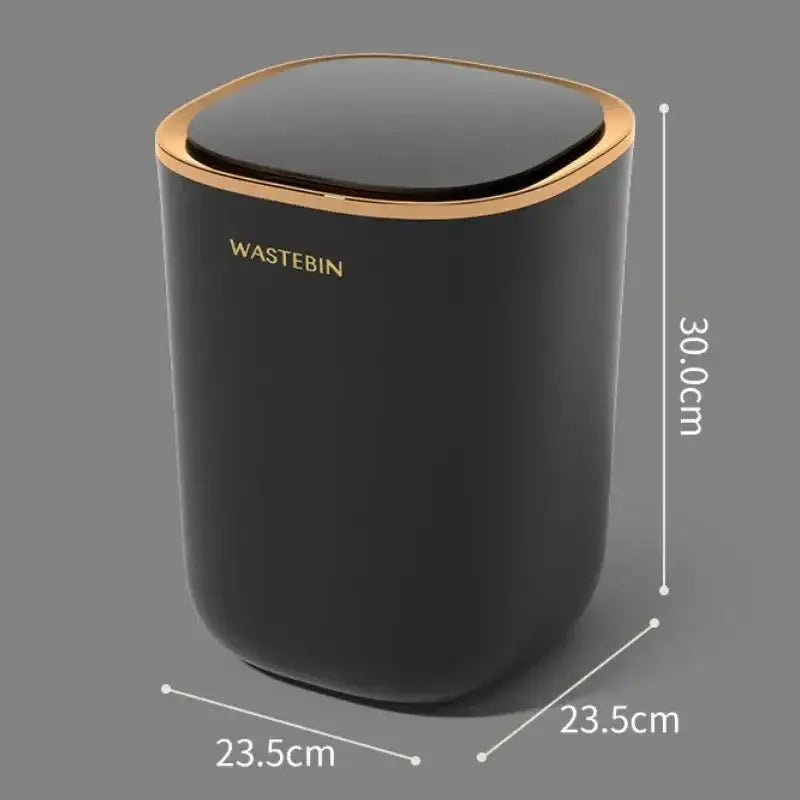 Black and gold smart sensor luxury trash can with sleek rounded rectangular design for kitchen use dual compartment