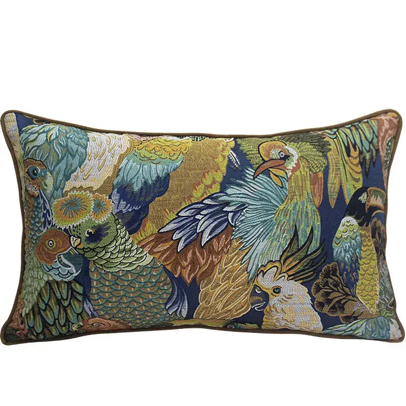 Rectangular jacquard sofa pillowcase set with teal and gold tropical zebra and embroidered birds decorbites jacquard sofa
