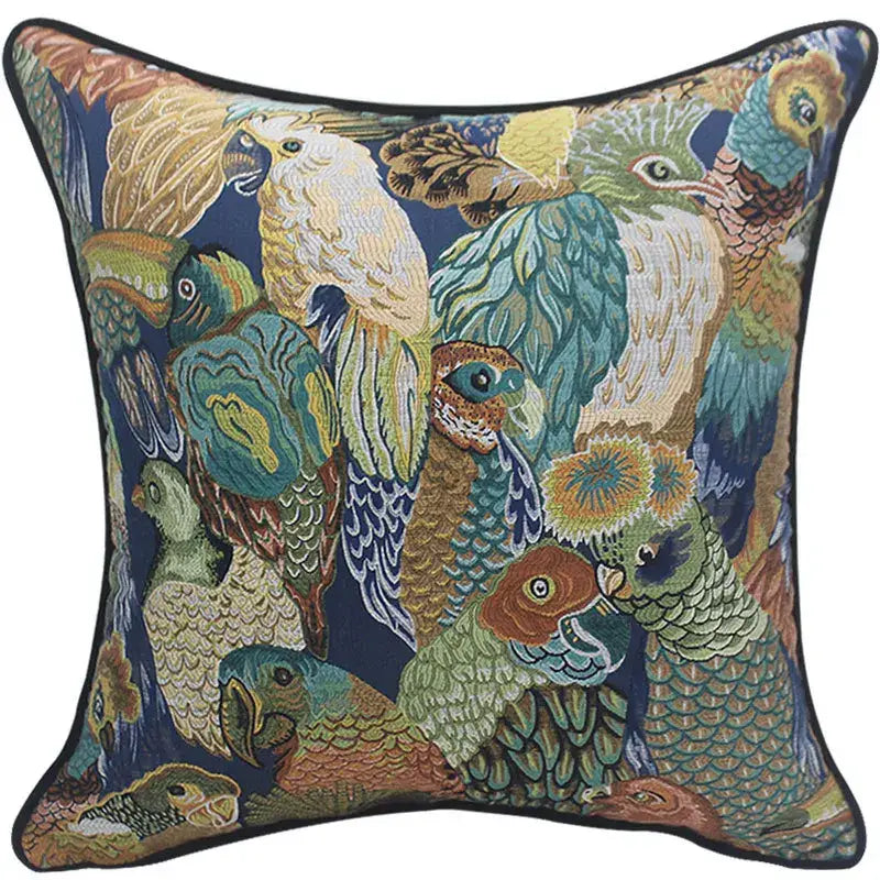 Square jacquard sofa pillowcase set with teal and gold tropical zebra tapestry birds on navy for decorbites jacquard sofa