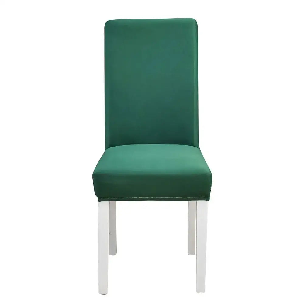 Emerald green velvet stretch chair cover with white legs by decorbites geometric stretch for dining room slipcover