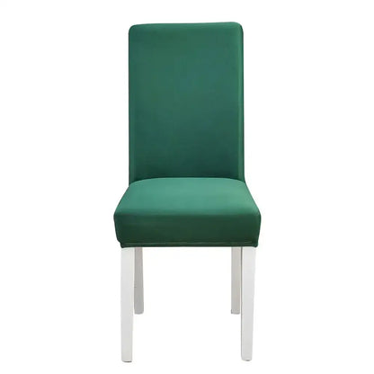 Emerald green velvet stretch chair cover with white legs by decorbites geometric stretch for dining room slipcover
