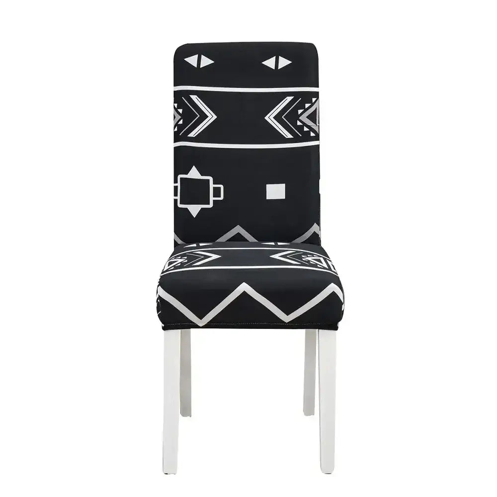 Black and white decorbites geometric stretch chair cover with stretchy fabric design for dining room slipcover