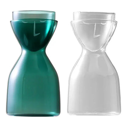 Teal hourglass glass tea infuser water bottle with minimalist face etching perfect for decorbites glass tea use