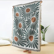 Teal and tan daisy pattern woven throw blanket with fringed edges for living room decorbites daisy pattern decor
