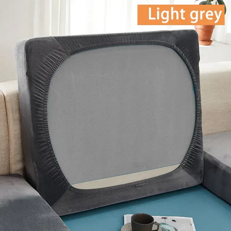 Light grey velvet sofa cushion cover with elasticized edges for teal velvet stretch sofa living room protector