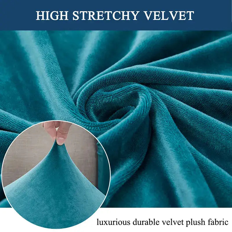 Teal velvet stretch sofa cushion cover made of high stretchy velvet fabric with a plush luxurious texture for living room furniture protection