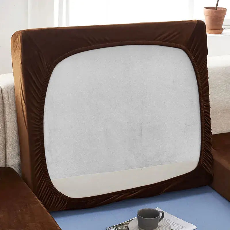 Brown velvet tv-shaped cushion cover made of stretch fabric for living room sofa protection
