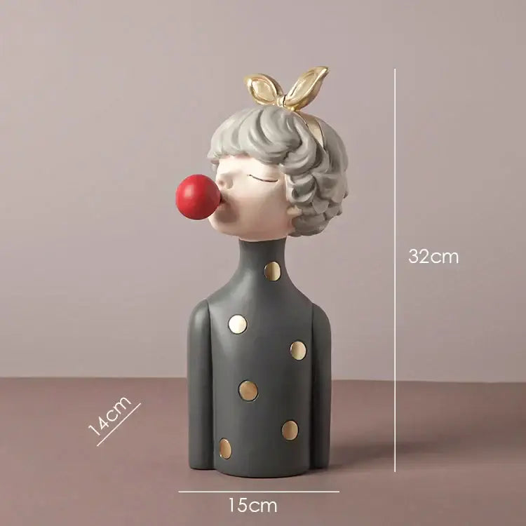 Gray ceramic bowknot girl resin figurine with silver hair gold bow and polka dots on gold tray for bedroom decorbites decor