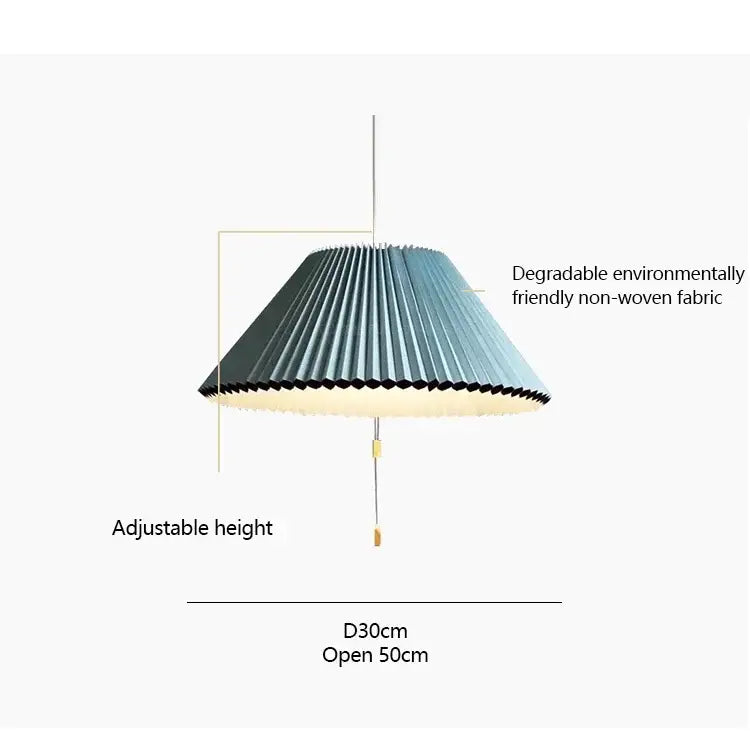 A teal and white decorbites deformed fabric umbrella dining room pendant lamp with pleated shade and adjustable height