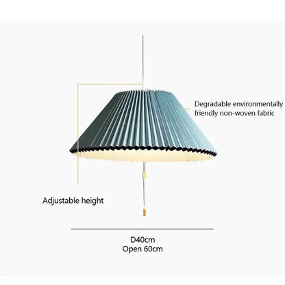 A modern pleated pendant lamp with adjustable height and soft blue-gray fabric in decorbites deformed fabric style