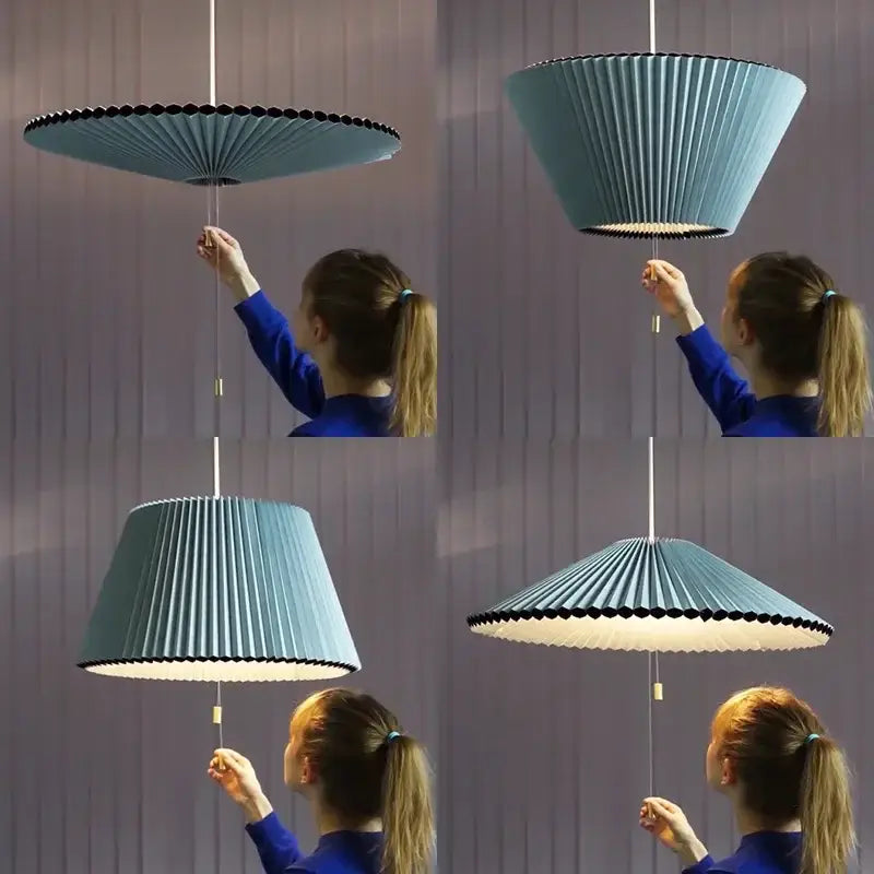 Blue pleated paper pendant light with black trim from decorbites deformed fabric umbrella dining room pendant