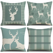 Set of four teal and white deer grid line pillowcases with plaid patterns for living room decorbites deer grid decor
