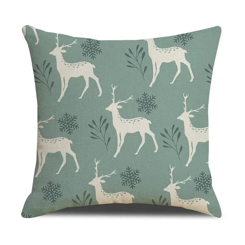 A teal and white deer grid line pillowcase with an elegant deer grid pattern and dark green snowflakes for living room decorbites decor