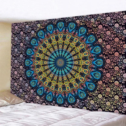 Vibrant teal and white indian mandala psychedelic tapestry with intricate paisley floral patterns for bedroom decorbites decor