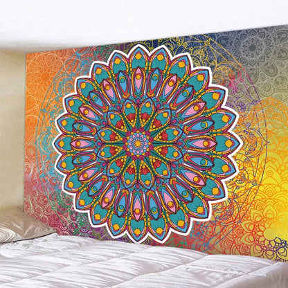 Vibrant teal and white indian mandala psychedelic tapestry with intricate peacock feather patterns for bedroom decorbites decor