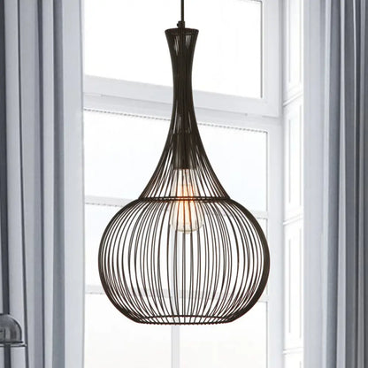 Teardrop Cage Pendant Light: Industrial Black Iron Ceiling Lighting for Living Room