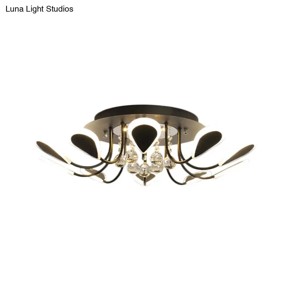 DecorBites™ DecorBites™ Teardrop Flushmount Bevel Cut Glass Ceiling Fixture - Modern Style, Black/White, 10/12 Bulbs, Warm/White Light