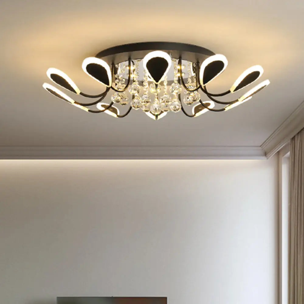 DecorBites™ DecorBites™ Teardrop Flushmount Bevel Cut Glass Ceiling Fixture - Modern Style, Black/White, 10/12 Bulbs, Warm/White Light