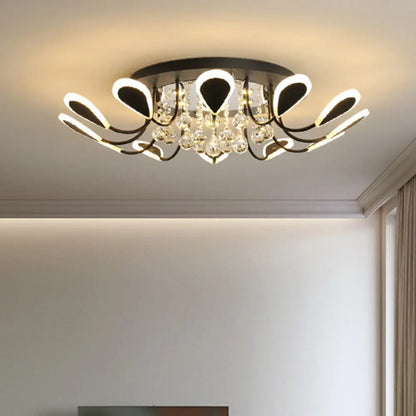 DecorBites™ DecorBites™ Teardrop Flushmount Bevel Cut Glass Ceiling Fixture - Modern Style, Black/White, 10/12 Bulbs, Warm/White Light