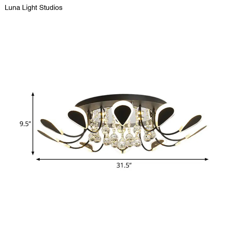 DecorBites™ DecorBites™ Teardrop Flushmount Bevel Cut Glass Ceiling Fixture - Modern Style, Black/White, 10/12 Bulbs, Warm/White Light