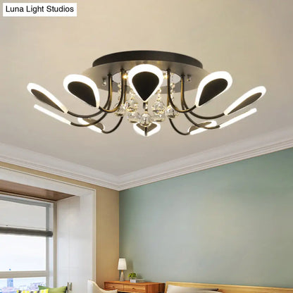 DecorBites™ DecorBites™ Teardrop Flushmount Bevel Cut Glass Ceiling Fixture - Modern Style, Black/White, 10/12 Bulbs, Warm/White Light