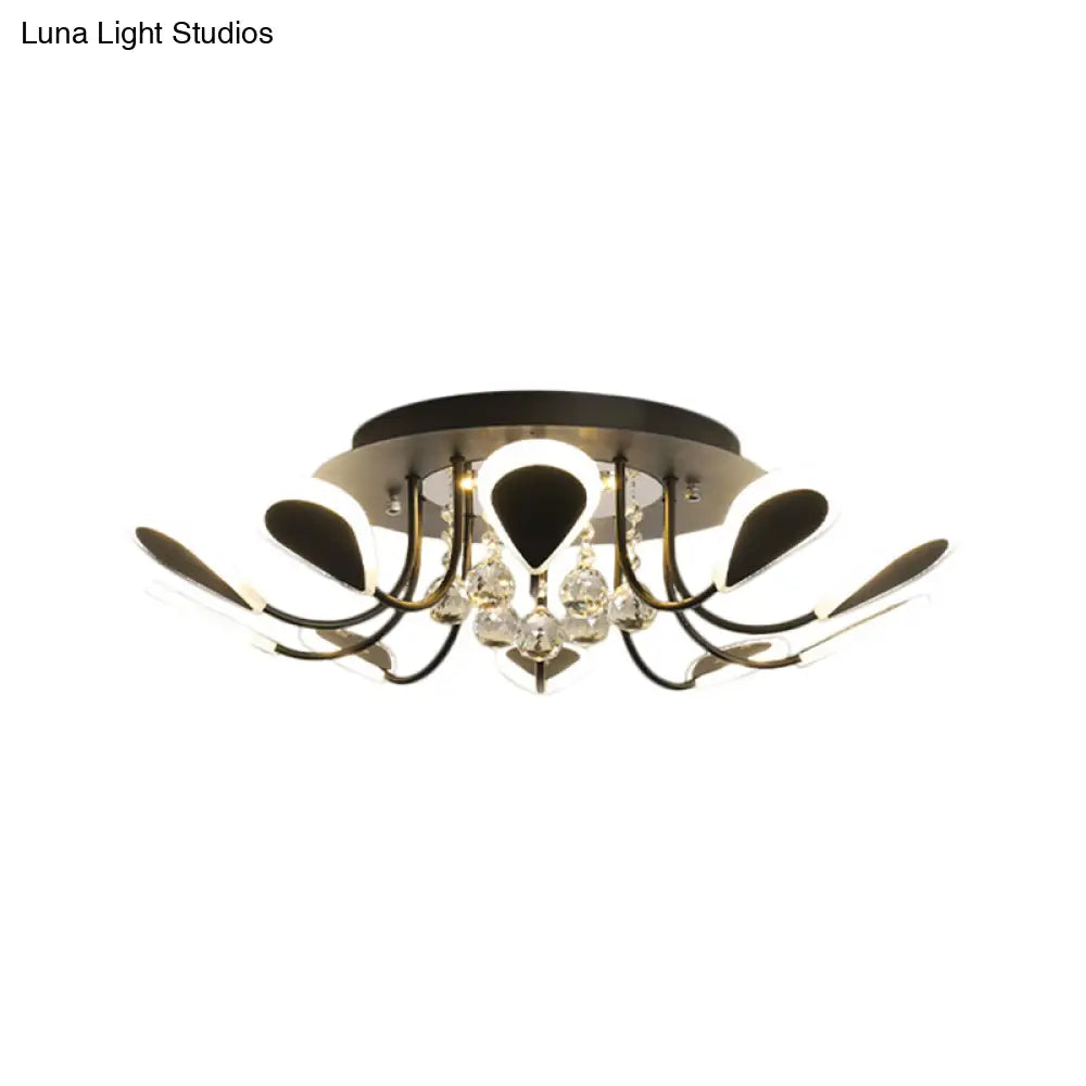 DecorBites™ DecorBites™ Teardrop Flushmount Bevel Cut Glass Ceiling Fixture - Modern Style, Black/White, 10/12 Bulbs, Warm/White Light