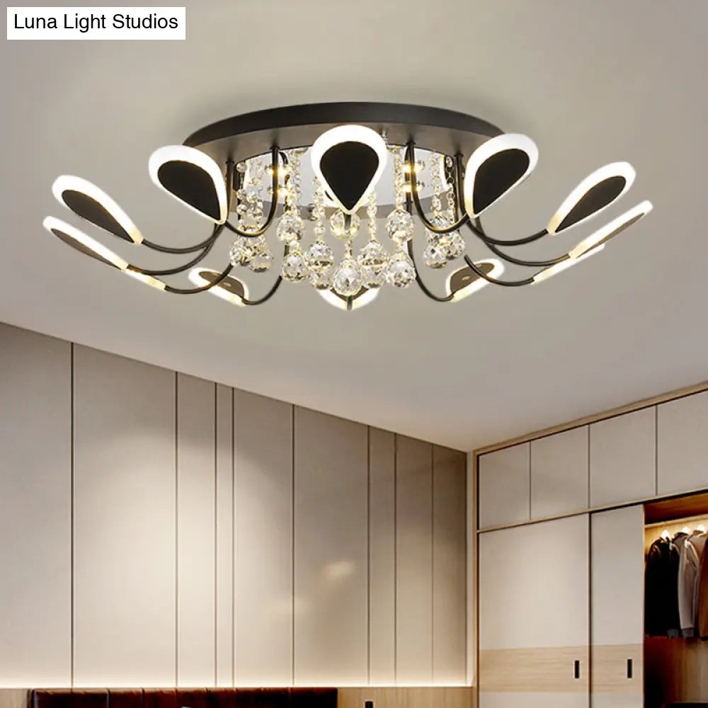 DecorBites™ DecorBites™ Teardrop Flushmount Bevel Cut Glass Ceiling Fixture - Modern Style, Black/White, 10/12 Bulbs, Warm/White Light