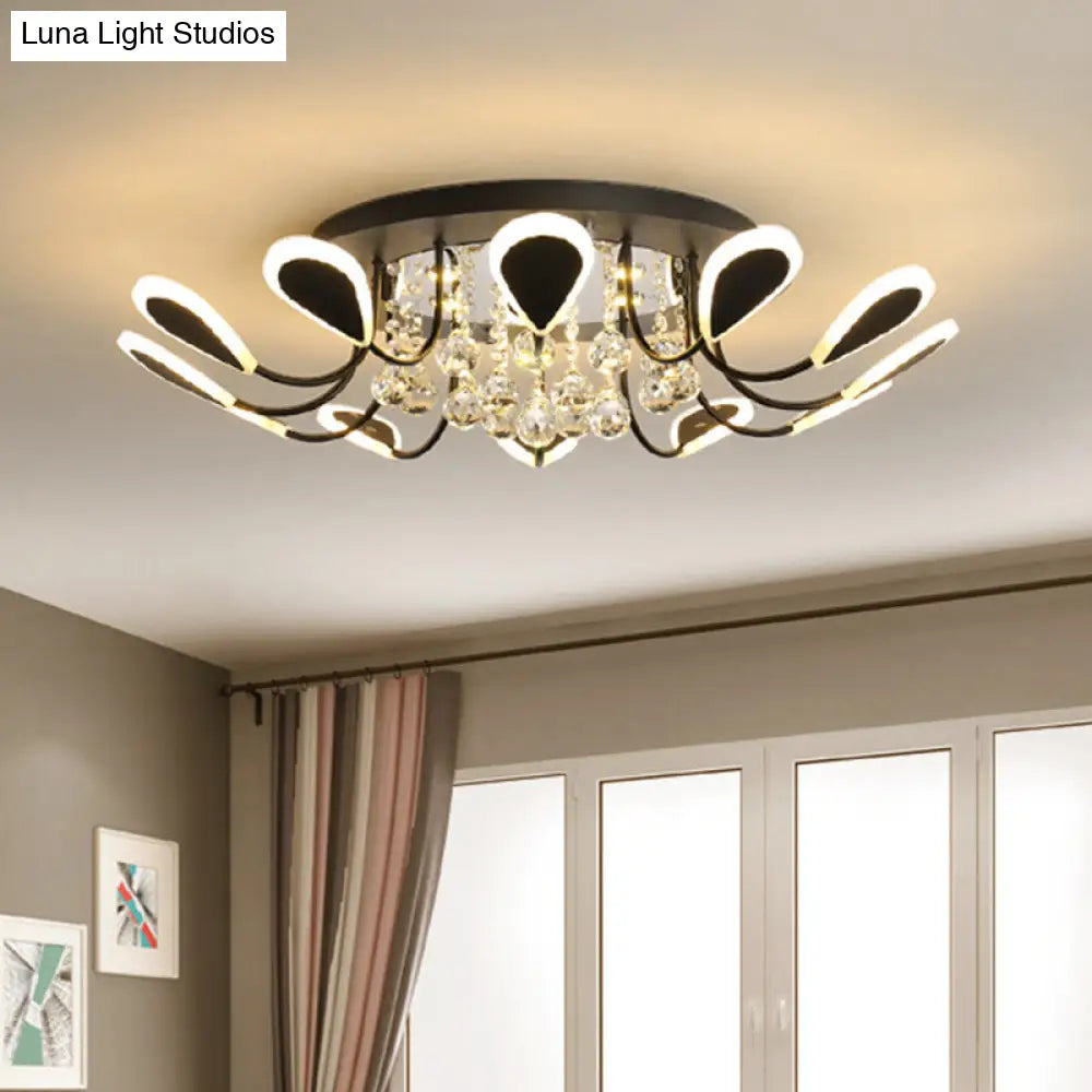 DecorBites™ DecorBites™ Teardrop Flushmount Bevel Cut Glass Ceiling Fixture - Modern Style, Black/White, 10/12 Bulbs, Warm/White Light