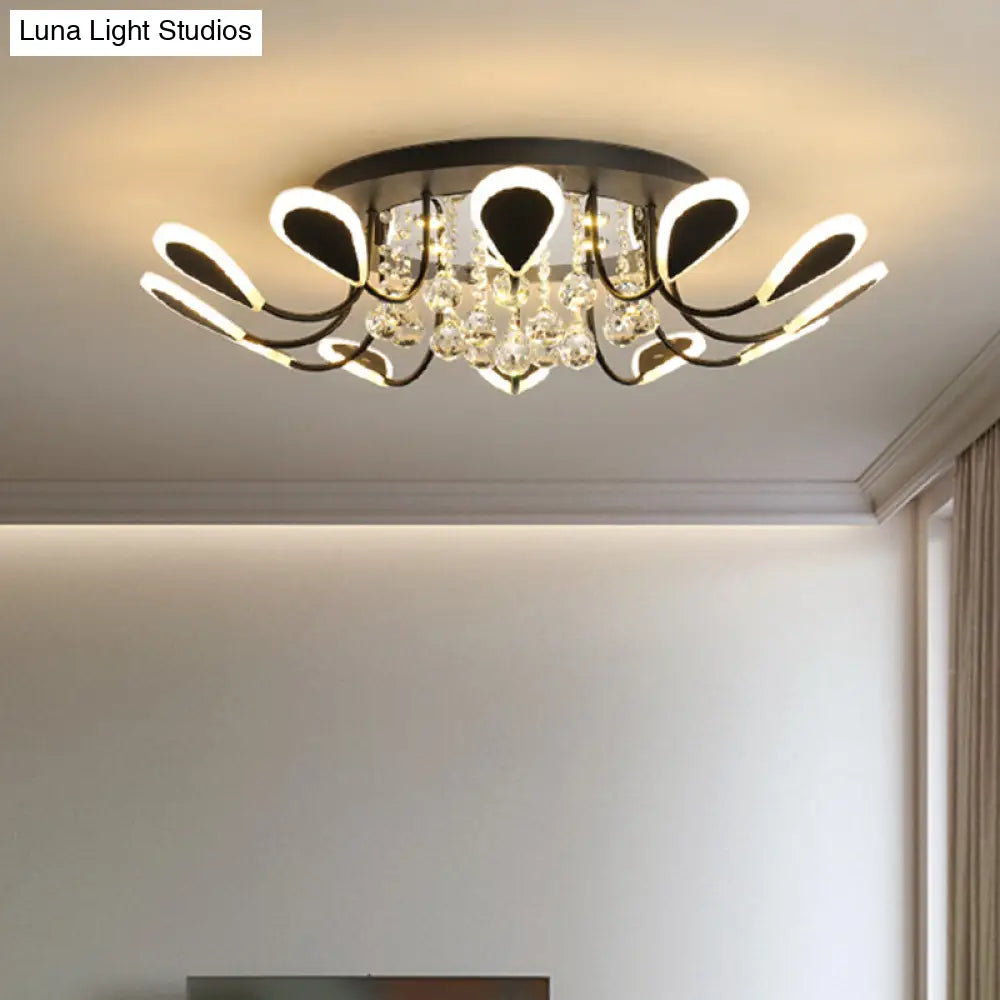 DecorBites™ DecorBites™ Teardrop Flushmount Bevel Cut Glass Ceiling Fixture - Modern Style, Black/White, 10/12 Bulbs, Warm/White Light