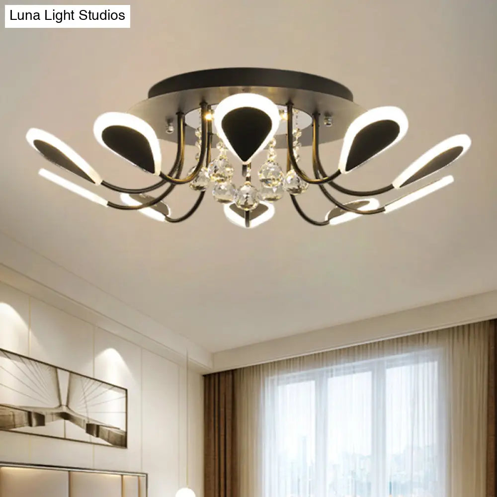 DecorBites™ DecorBites™ Teardrop Flushmount Bevel Cut Glass Ceiling Fixture - Modern Style, Black/White, 10/12 Bulbs, Warm/White Light