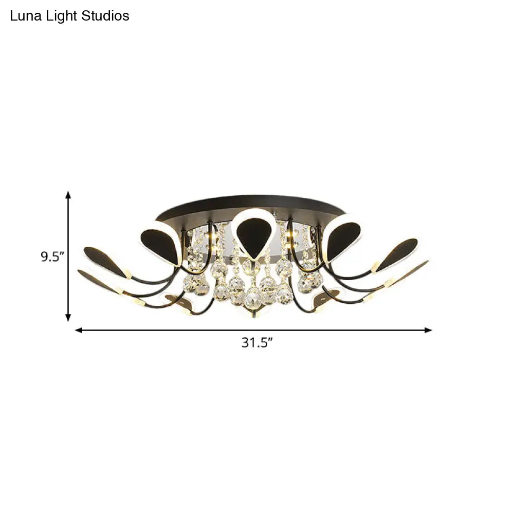 DecorBites™ DecorBites™ Teardrop Flushmount Bevel Cut Glass Ceiling Fixture - Modern Style, Black/White, 10/12 Bulbs, Warm/White Light