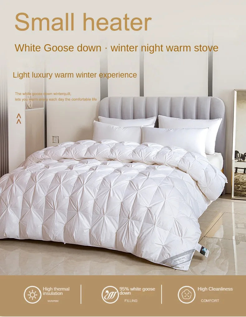 White goose down comforter with quilted diamond pattern thickened core for warmth and single person use
