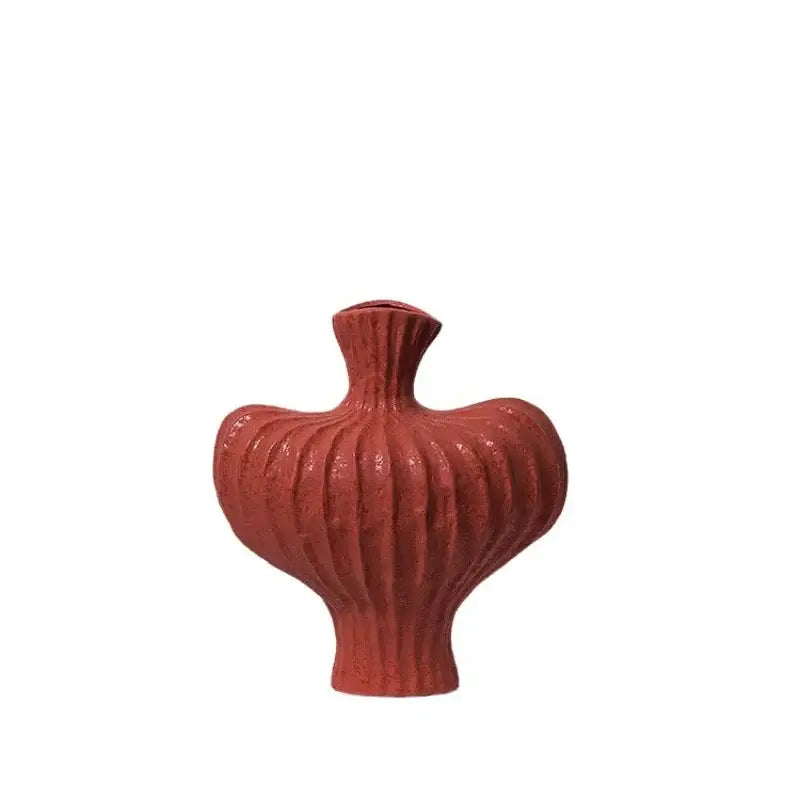 Terracotta fringe heterophore vase with ribbed organic shape and flared neck for living room ceramic decorbites decor