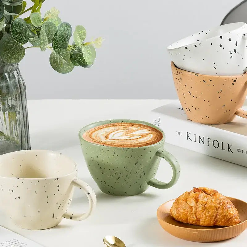 Speckled sage green creative ceramic espresso cup from decorbites cup set with latte art for dining room use