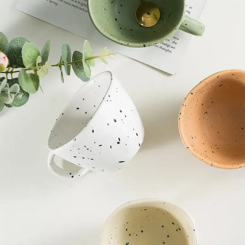 White ceramic mug with black speckles from decorbites creative ceramic espresso cup set for dining room use