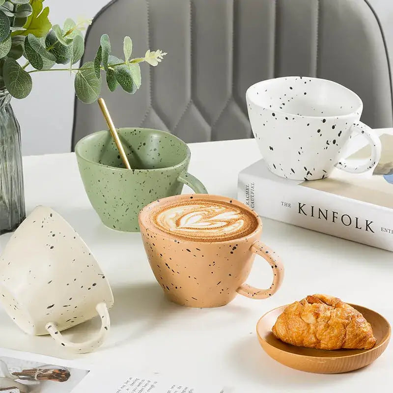 Terracotta speckled creative ceramic espresso cup set featuring a warm glaze and black dots ideal for dining room decorbites creative ceramic