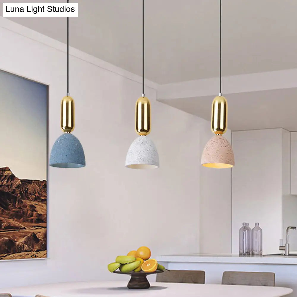 Terrazzo Macaron Dome Pendant Light with 3 White-Pink-Blue Lights - Perfect for Restaurants (Linear Canopy Included)