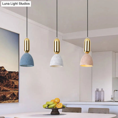 Terrazzo Macaron Dome Pendant Light with 3 White-Pink-Blue Lights - Perfect for Restaurants (Linear Canopy Included)