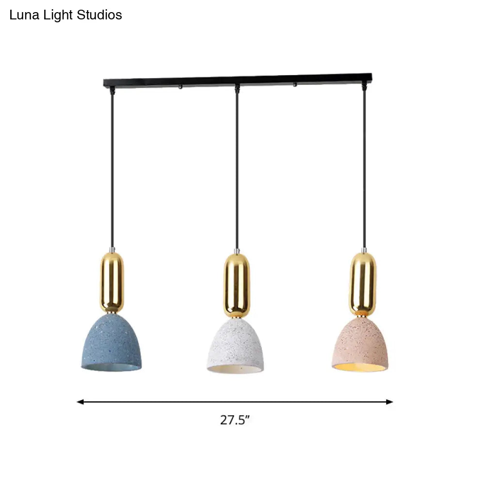 Terrazzo Macaron Dome Pendant Light with 3 White-Pink-Blue Lights - Perfect for Restaurants (Linear Canopy Included)