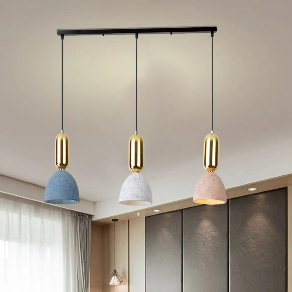 Terrazzo Macaron Dome Pendant Light with 3 White-Pink-Blue Lights - Perfect for Restaurants (Linear Canopy Included)