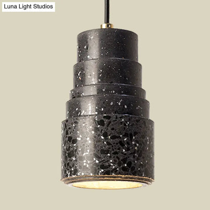 Terrazzo Nordic Tiered Tube Pendant Lamp - 1-Light Bedside Drop - Black