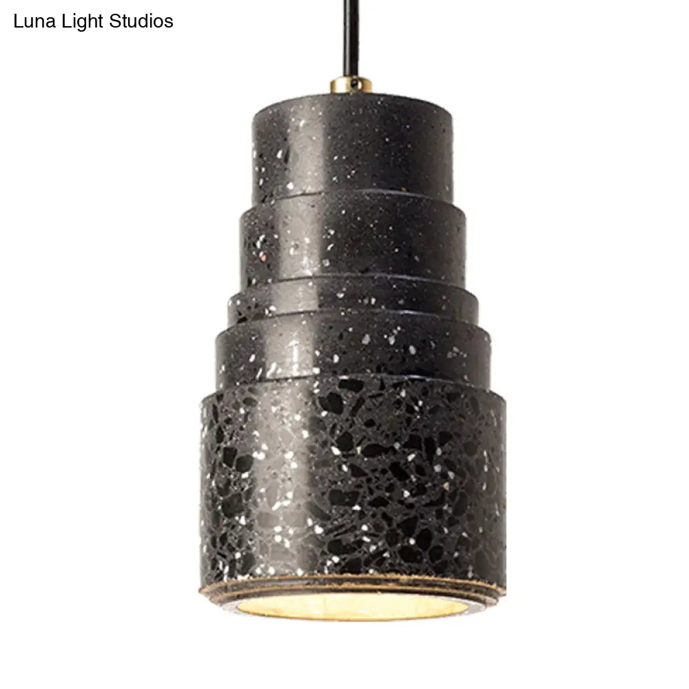 Terrazzo Nordic Tiered Tube Pendant Lamp - 1-Light Bedside Drop - Black