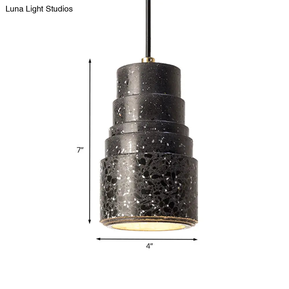 Terrazzo Nordic Tiered Tube Pendant Lamp - 1-Light Bedside Drop - Black