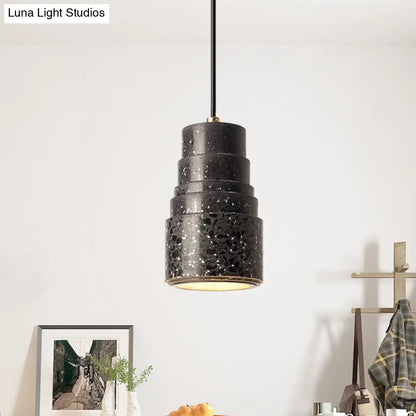 Terrazzo Nordic Tiered Tube Pendant Lamp - 1-Light Bedside Drop - Black