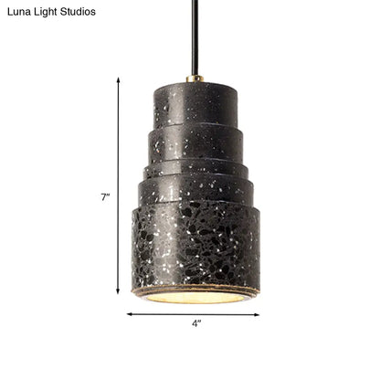 Terrazzo Nordic Tiered Tube Pendant Lamp - 1-Light Bedside Drop - Black